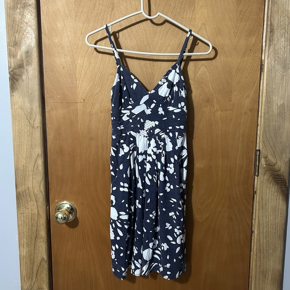 Vintage American Eagle Dress Size XS Navy/White Sundress Midi Pockets Summer Y2K